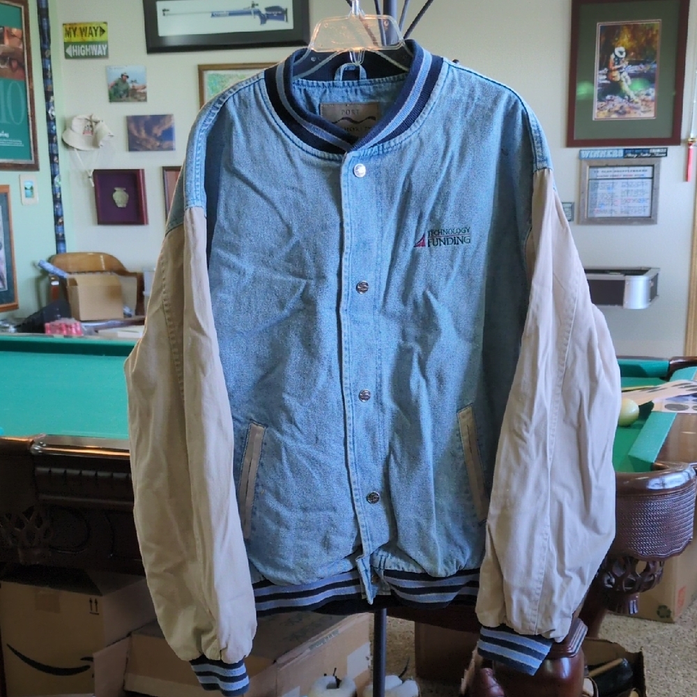 Port Authority Denim and Cream Varsity Jacket